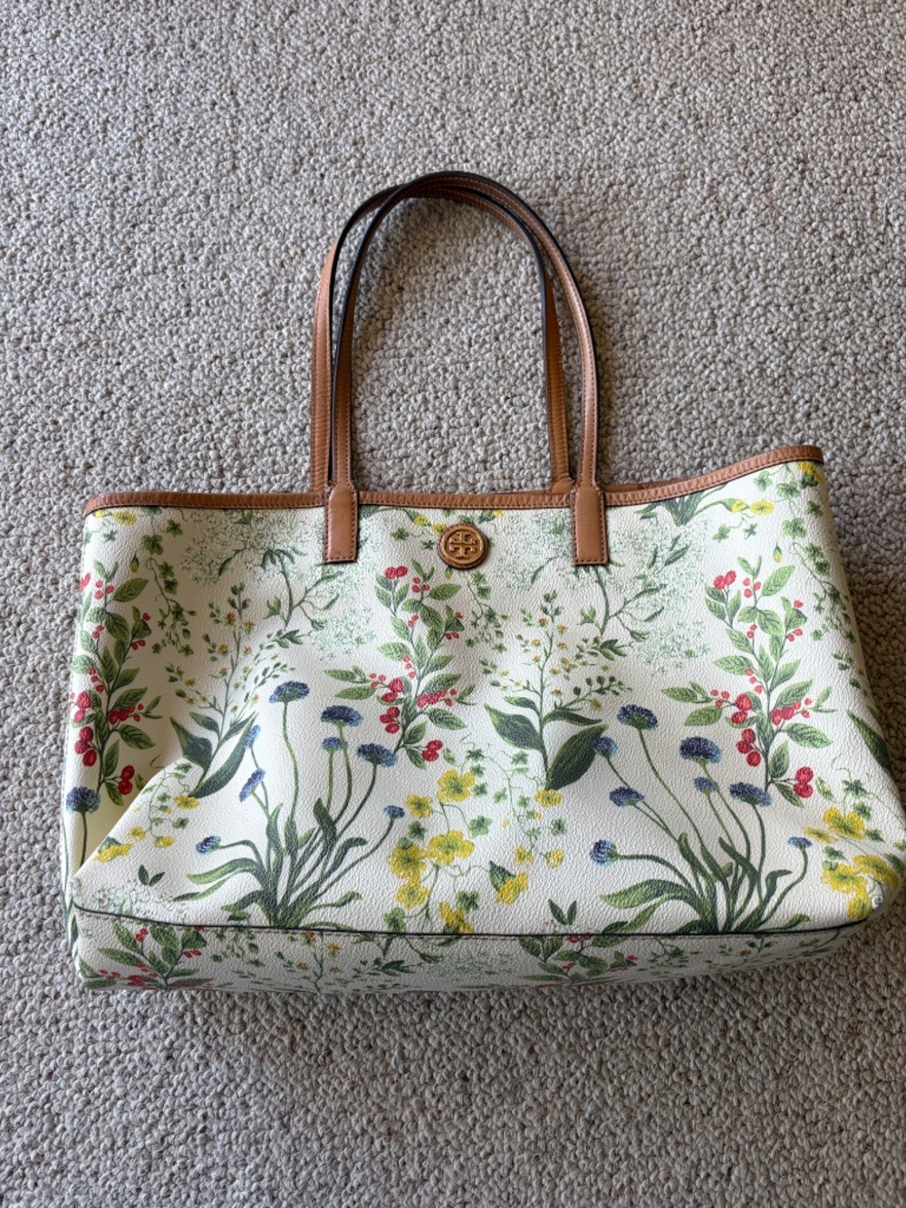 Tory Burch Kerrington Floral Botanical Print Tote Bag w Dust Bag Chic - Picture 2 of 15
